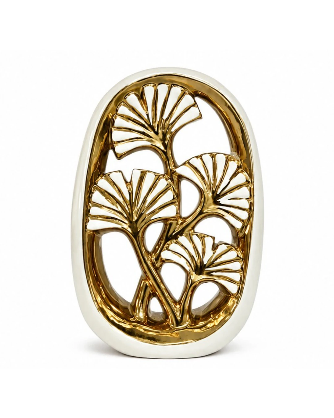 CERAMIC GINKGO LEAF SCULPTURE: Ceramic Ginkgo Leaf Sculpture, Gold Ginkgo Decor, White Ceramic Ornament, Botanical Home Decor, Modern Leaf Sculpture, Gold and White Accent, Living Room Centerpiece, Bo