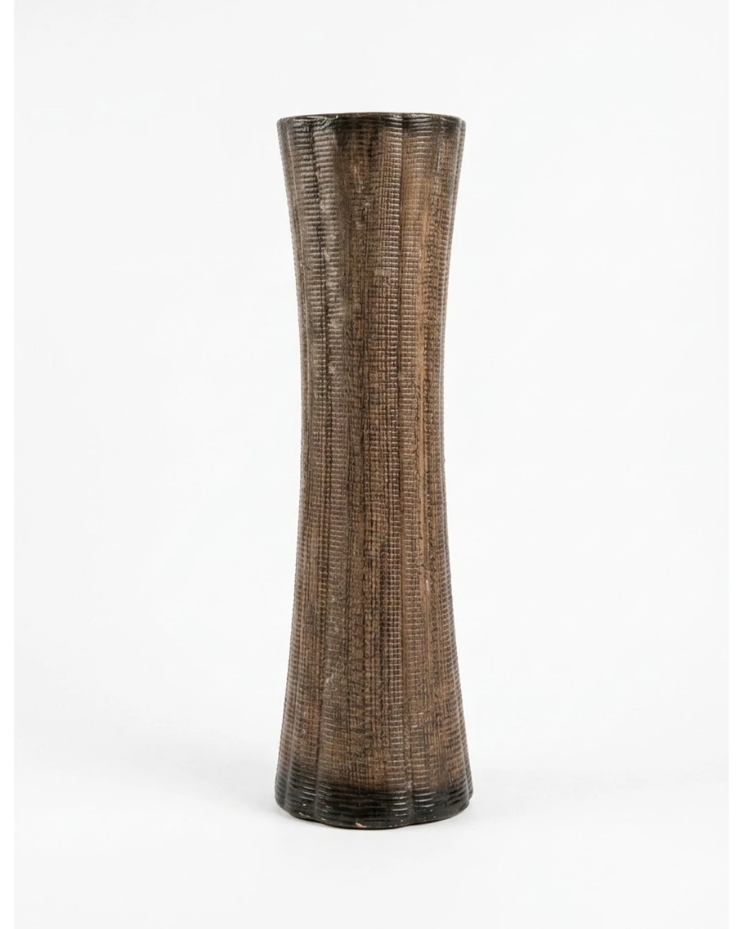 CERAMIC FLOWER VASE (EARTHEN TEXTURED TOWER): Ceramic Flower Vase Earthen Textured Tower, Ribbed Ceramic Vase, Modern Japandi Floor Vase, Wood Tone Tall Vase, Natural Textured Floral Vessel, Minimalis