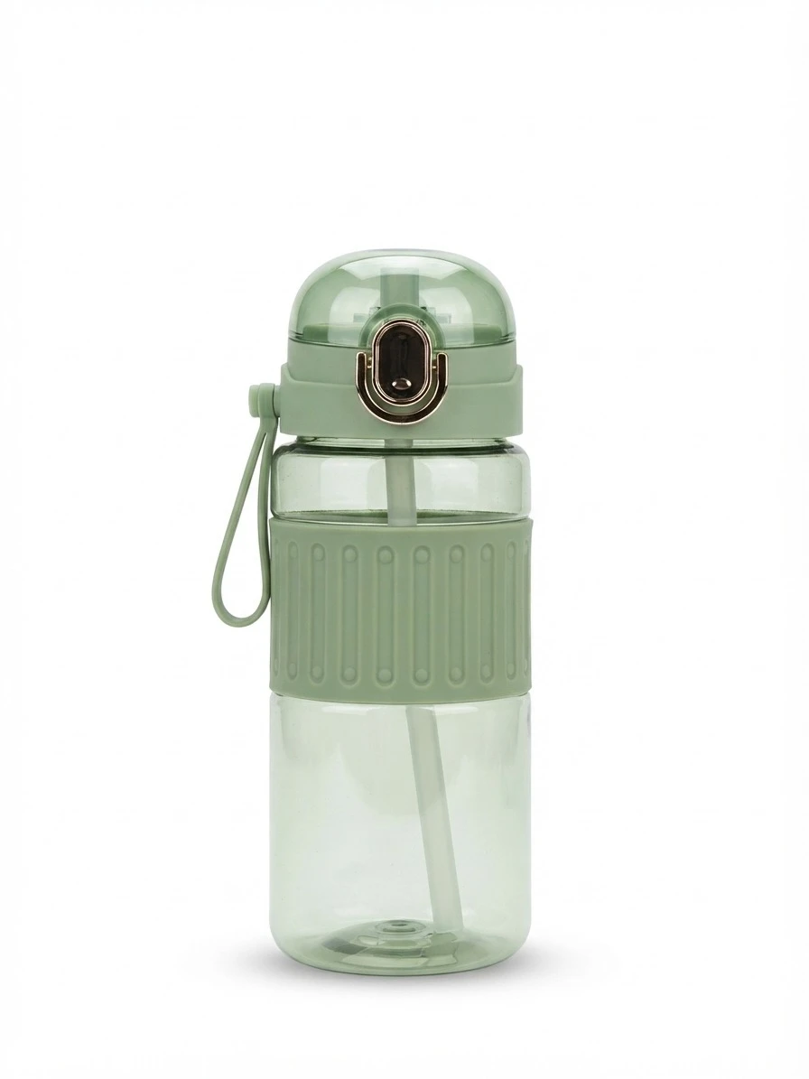 MINT GREEN ELEGANT SPORT WATER BOTTLE WITH SILICONE GRIP SLEEVE: Mint Green Sport Water Bottle, Elegant Water Bottle with Straw, Pastel Green Gym Bottle, Water Bottle with Silicone Grip, Aesthetic Fem