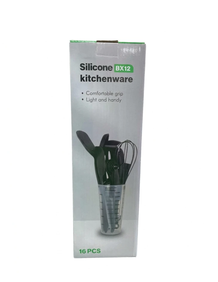 SILICONE KITCHENWARE: Silicone BX12 Kitchenware, Silicone Spatula and Whisk Set, Modern Cooking Utensil Set, Measuring Spoons and Utensils, Black Silicone Kitchen Set, Food Grade Cooking Utensils, Kit