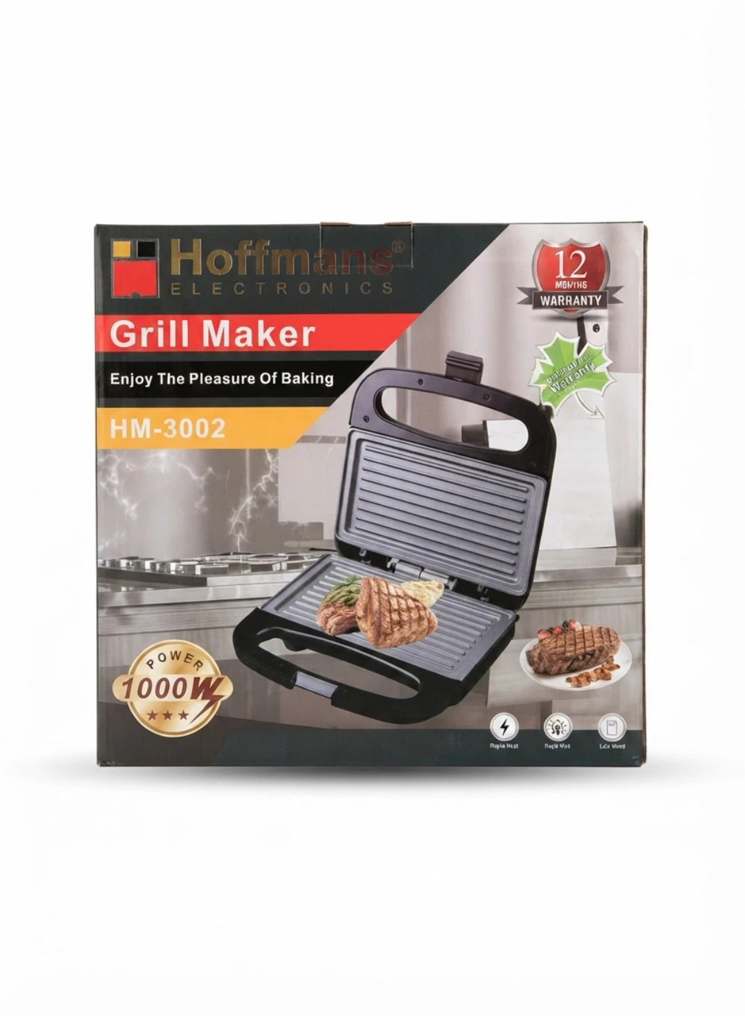 HOFFSMAN  ELECTRIC GRILL MAKER & PANINI PRESS: Sandwich Maker Grill, Indoor Electric Grill, 1000W Grill Press, Non-Stick Grill Maker, Portable Electric Press, Countertop Steak Grill, Health Grill Mach