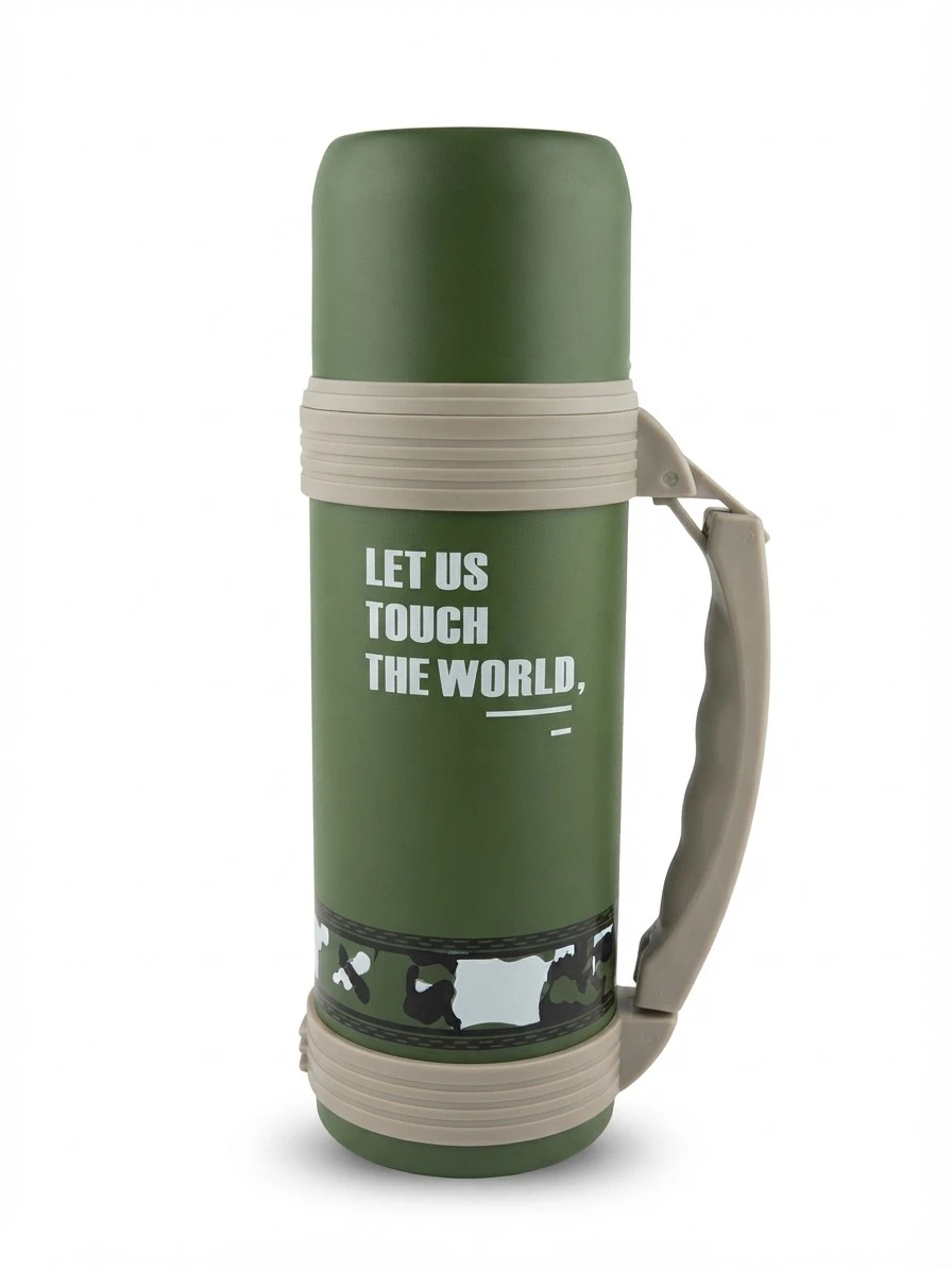 YUBAO CAMO MILITARY TACTICAL VACUUM FLASK WITH HANDLE: Yubao YB-571 Vacuum Flask, Military Tactical Thermos, Army Green Camo Thermal Flask, Outdoor Camping Stainless Steel Bottle, Yubao Insulated Trav