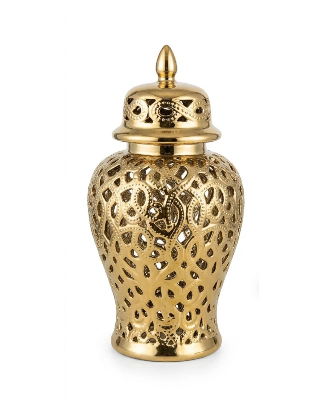 DECORATIVE CERAMIC VASE JAR: CERAMIC VASE, GINGER JAR, GOLD JAR, LUXURY HOME, STATEMENT DECOR, TABLE TOP ACCENTS, CENTER PIECEDECOR, INTRICATE DESIGN, HOME STYLING, DECORATIVE JAR, GLAM DECOR, INTERIO
